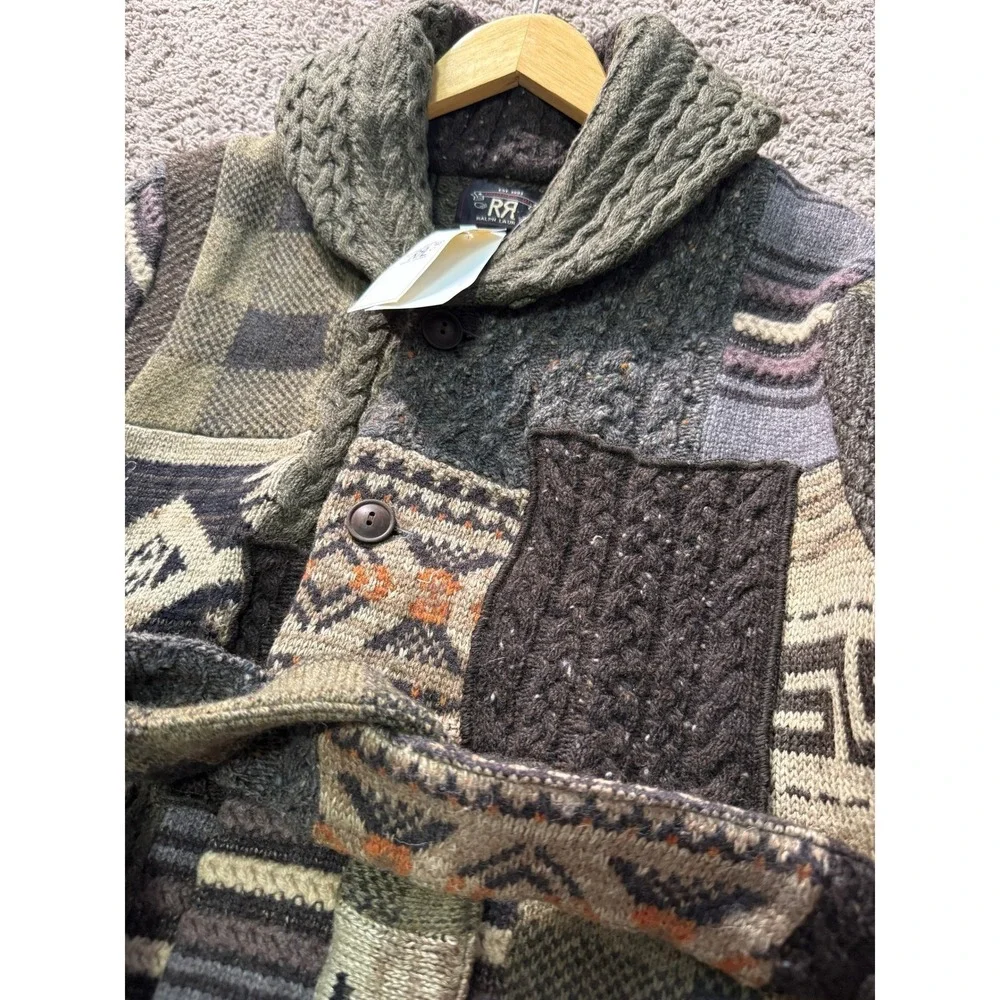 NWT RRL Double RL Patchwork Ranch Cardigan Shawl Collar Belted Wool Blend Mens S